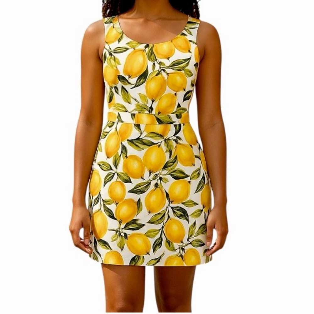 Dressbarn Lemon Sleeveless Scoop Neck Sheath Midi Garden Dress Women’s Size 8